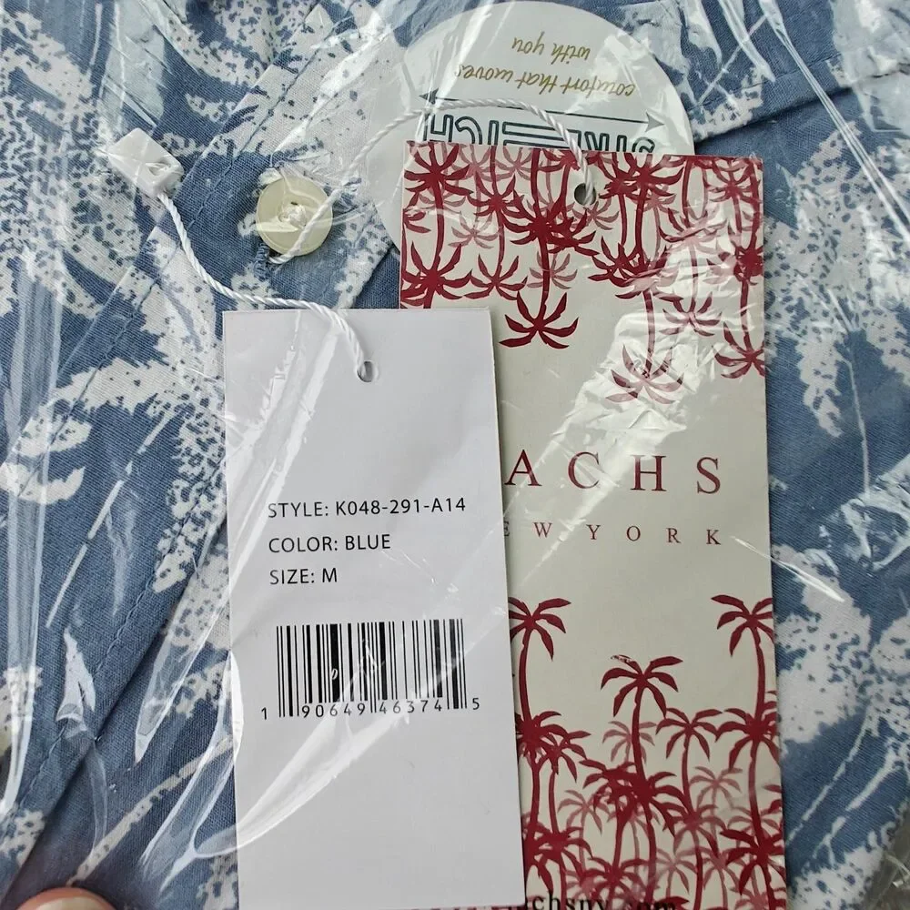 Jachs NY Hawaiian Shirt Men's M Blue Short Sleeve Palm Tropical Beach NWT